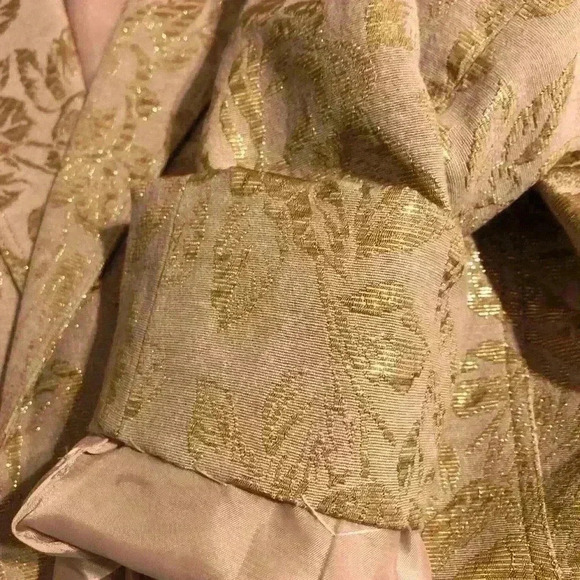Anne Klein Holiday Blazer Tan with Metallic Gold Embroidery Floral Jacket Size 8 - Picture 10 of 10